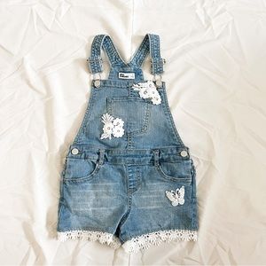 Epic Thread Girls Crochet Detail Denim Shortall Adjustable buckle straps